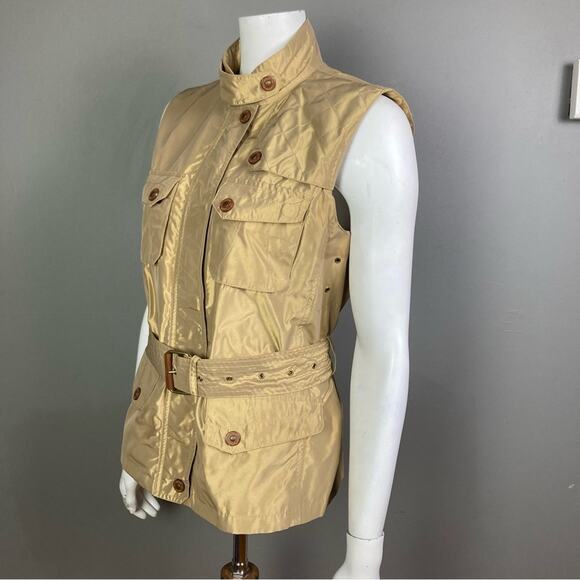 Lauren Ralph Lauren vest Large gold metallic safari utility cargo belt gorpcore - Picture 5 of 12